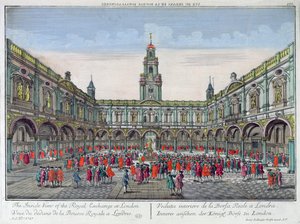 Vista interior de la Bolsa Real, Londres de Georg Balthasar Probst